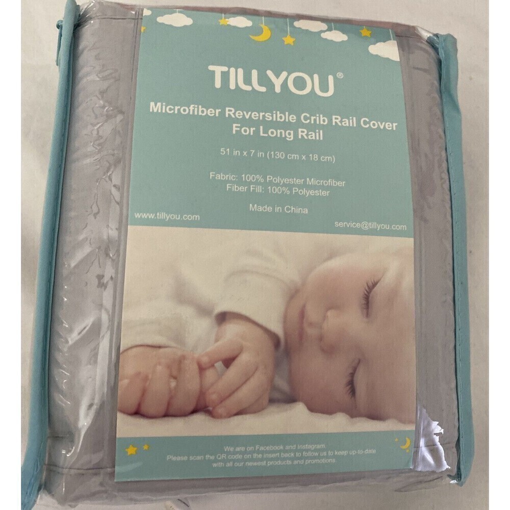 TillYou Microfiber Reversible Crib Cover for Long Rail Grey White 51"x 7"